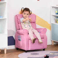 Qaba Kids Recliner Chair Children Sofa Angle Adjustable Single Lounger Armchair Gaming Chair with Footrest 2 Side Pockets for 3-5 Years, Light Pink(m-10)