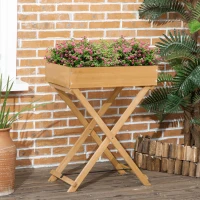 Outsunny Raised Garden Bed with 9 Pocket, Wooden Elevated Planter Box with Legs and Bed Liner for Vegetables, Flowers, and Herbs, Indoor Outdoor Usage, Natural(m-2)