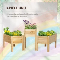 Outsunny Raised Garden Bed Set of 3, Wooden Elevated Planter Box with Legs and Bed Liner, for Backyard and Patio to Grow Vegetables, Herbs, and Flowers, Natural(m-4)