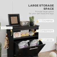 PawHut Pet Feeder Station Storage Cabinet, Dog Food Storage Container with Dog Raised Bowls, Watering Supplies, Black(m-5)