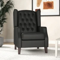 HOMCOM Faux Leather Armchair, Modern Accent Chair with Thick Padding for Living Room, Bedroom, Home Office, Black(m-1)