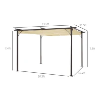 Outsunny 11.5' x 11.5' Outdoor Retractable Pergola Canopy, Metal Patio Shade Shelter for Backyard, Porch Party, Garden, Grill Gazebo, Beige(m-3)