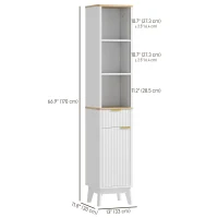 HOMCOM 67" Tall Bathroom Cabinet, Narrow Bathroom Storage Cabinet with 3 Open Shelves, Drawer and 2 Adjustable Shelves, White(m-3)