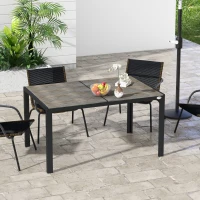 Outsunny Patio Table for 6 with Aluminum Frame, Faux Wood Tabletop, Rectangular Outdoor Table for Backyard, Lawn, Balcony, Gray(m-2)