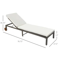Outsunny Patio Wicker Chaise Lounge with Wheels, Outdoor Rattan Sun Lounger with 4 Position Adjustable Backrest and Cushions for Garden, Patio, Poolside Cream White(m-3)