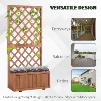 Outsunny Wooden Raised Garden Bed with Trellis, 59" Outdoor Planter Box with Drainage Holes, Planter Raised Bed for Climbing Vine Plants Flowers, Orange(m-6)