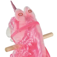Qaba Kids Rocking Horse, Ride on Unicorn with Wooden Base, Tail Wag & Sounds for Toddlers 3-6 Years Old, Pink(m-9)