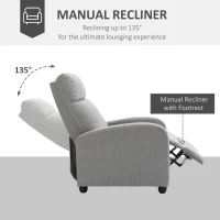HOMCOM Fabric Recliner Manual Home Theater Seating Single Linen-Touch Sofa Armchair for Living Room, Light Grey(m-5)