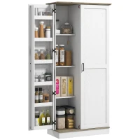 HOMCOM 70" Tall Kitchen Pantry Cabinet with Spice Racks and Adjustable Shelves for Living Room, Dining Room, White(m-11)