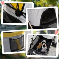 PawHut 4 Wheels Pet Stroller, 3 in 1 Dog Cat Travel Folding Carrier, for Small Dogs, Detachable, w/ Brake, Canopy, Basket, Storage Bag - Yellow(m-9)