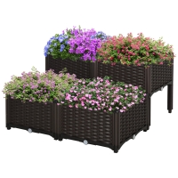Outsunny 4 Piece Raised Garden Bed with Legs, Planter Box Raised Bed to Grow Flowers, Herbs & Vegetables, Brown