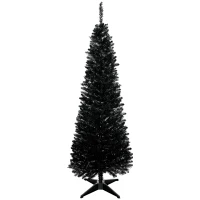 HOMCOM 5' Artificial Pencil Christmas Tree, Slim Xmas Tree with 294 Realistic Branch Tips and Plastic Stand, Black(m-11)