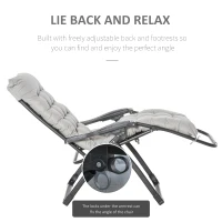 Outsunny Reclining Zero Gravity Chair with Adjustable Backrest, Folding Garden Sun Lounger with Removable Cushion and Headrest, Light Grey(m-6)