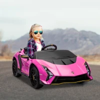 Qaba 12V Lamborghini Autentica Licensed Kids Car with Remote Control, 4 Wheels Spring Suspension, Soft Start, Pink(m-8)
