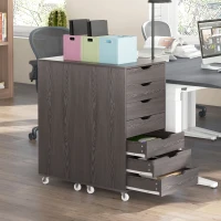 Vinsetto 7-drawer Vertical File Cabinet for Home Office, Storage Cabinet with Wheels, 18.7"x15.6"x35.4", Grey Wood Grain(m-9)