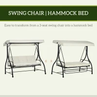 Outsunny Convertible Patio Swing Bed with Canopy and Cushions, 3 Seater Porch Swing for Outdoor, Backyard, Garden, Cream White(m-5)