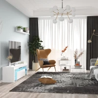 HOMCOM High Gloss TV Stand Cabinet with Remote Controlled LED Lights, Media TV Console Table with Storage Compartment for TVs up to 65", White(m-4)