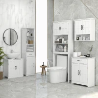 kleankin Modern Bathroom Cabinet, Narrow Bathroom Vanities with 3 Open Shelves, Drawer and Adjustable Shelf, White(m-7)