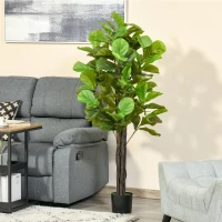 HOMCOM 5FT Artificial Fiddle Leaf Fig Tree Faux Decorative Plant in Nursery Pot for Indoor Outdoor Décor(m-1)
