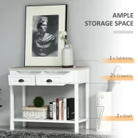 HOMCOM Console Table with 2 Storage Drawers and Open Shelf, Vintage Distressed Sofa Table for Hallway, Living Room, or Bedroom, White(m-4)