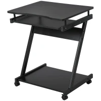 HOMCOM Movable Computer Desk with 4 Moving Wheels Sliding Keyboard Tray Home Office Workstation Black(m-2)