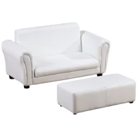 Qaba Kids Sofa Set with Footstool for Toddlers and Babies, White(m-1)