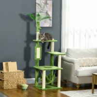 PawHut 56" Cat Tree for Large Cats Adult with Hammock, Cat Tower with Scratching Post, Platforms, Play Ball and Anti-tipping Device, for Indoor Cats, Green(m-1)