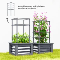 Outsunny Wooden Raised Garden Bed with Trellis, Galvanized Planter Box Elevated Garden Bed for Garden, Patio, Gray(m-5)