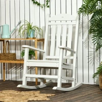 Outsunny Outdoor Rocking Chair, All Weather-Resistant HDPE Rocking Patio Chairs with Rustic High Back, Armrests, Oversized Seat and Slatted Backrest, 350lbs Weight Capacity, White(m-10)
