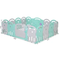 Qaba Baby Enclosure, 16 Panels Baby Playpen Baby Play Yard, Indoor & Outdoor Kids Activity Center, Green(m-3)
