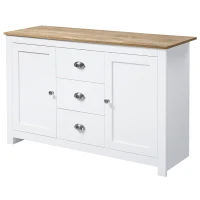 HOMCOM Modern Sideboard Cabinet, Kitchen Buffet Cabinet with 3 Drawers and Adjustable Shelves, Buffets Tables, White(m-11)