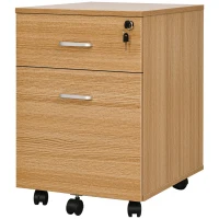 Vinsetto 2 Drawer File Cabinet with Lock and Keys, Mobile Vertical Filing Cabinet with Wheels and Drawers, Home Office Cabinet, Natural(m-11)