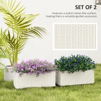 Outsunny 2 Pack 20 Inch Railing Flower Pots, Hanging Flower Pots with Hooks, Drainage Holes for Fence, Rattan Look, White(m-4)