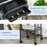 Pawhut 45-inch Metal Indoor Bird Cage, Parrot Cage, Bird Aviary with Detachable Rolling Stand, Storage Basket, and Accessories - Black(m-6)