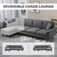 HOMCOM L-Shape Sofa, Modern Sectional Couch with Changeable Chaise Lounge, Pillows and Wooden Legs for Living Room, Dark Grey(m-5)