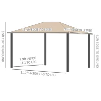 Outsunny 10' x 13' Patio Gazebo Aluminum Frame Outdoor Canopy Shelter with Sidewalls, Vented Roof for Garden, Lawn, Backyard, and Deck, Brown(m-3)