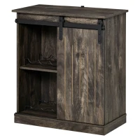 HOMCOM Industrial Wine Cabinet, Sideboard Storage Cabinet, Serving Bar Buffet with Sliding Barn Door and 6-Bottle Wine Rack, Gray(m-11)