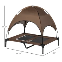 PawHut Elevated Portable Dog Cot Pet Bed with UV Protection Canopy Shade, 36 inch, Coffee(m-3)