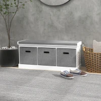 HOMCOM Shoe Storage Bench with Seat, Entryway Bench Seat with Cushion, 3 Fabric Drawers for Hallway, White(m-8)