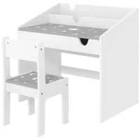Qaba Kids Study Desk with Storage, Kids Desk and Chair Set for Bedroom & Study Room, Aged 3-6 Years, Gray(m-1)