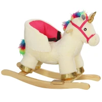 Qaba Rocking Horse Unicorn with Sound, Safety Belt, Wooden Base, for 18-36 Months(m-11)