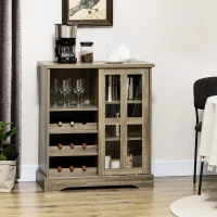 HOMCOM Sideboard Buffet Kitchen Buffet Cabinet with Wine Racks Sliding Glass Door Storage Shelves for Living Room Gray(m-10)