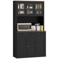HOMCOM 71" Kitchen Pantry Cabinet with Microwave Stand, Kitchen Hutch with 2 Drawers and Adjustable Shelves, Black(m-11)