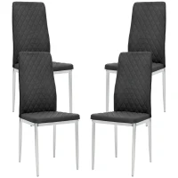 HOMCOM Kitchen Chairs Set of 4, Dining Chairs w/ Faux Leather Upholstery and Steel Legs for Living Room, Dining Room, Black(m-2)