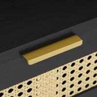 HOMCOM Boho Sideboard Storage Cabinet with Rattan Doors, Black(m-10)