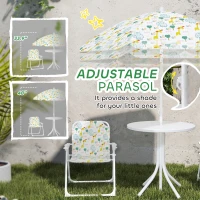 Qaba Kids Picnic Table and Chair Set, Outdoor Activity Table with Foldable Chairs, Removable Umbrella for Backyard, White(m-5)