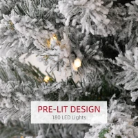 HOMCOM 7ft Artificial Prelit Christmas Tree with Warm White LED Light, Snow Flocked Branches, Metal Base, Pencil Xmas Tree(m-5)