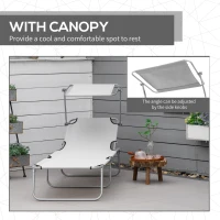 Outsunny Outdoor Lounge Chair, Adjustable Folding Chaise Lounge, Tanning Chair with Sun Shade for Beach, Camping, Hiking, Backyard, Light Grey(m-6)