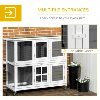 PawHut 2 Tier Wooden Rabbit Hutch with Wheels, Waterproof Roof, Removable Tray for Outdoor & Indoor, Dark Grey(m-5)