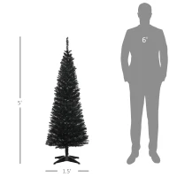 HOMCOM 5' Artificial Pencil Christmas Tree, Slim Xmas Tree with 294 Realistic Branch Tips and Plastic Stand, Black(m-3)
